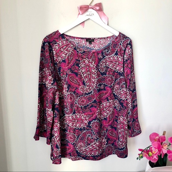Talbots Tops - Talbots Pink Paisley Print Perforated‎ Shoulder 3/4 Bell Sleeve Blouse Medium